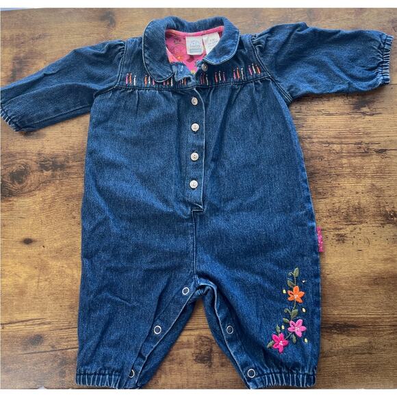 Cherokee Baby Play Wear 6 M Infant Girls Blue Jean Jumper Embroidery Kid Core - Picture 1 of 6